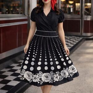 Elegant Black and White Polka Dot Dress